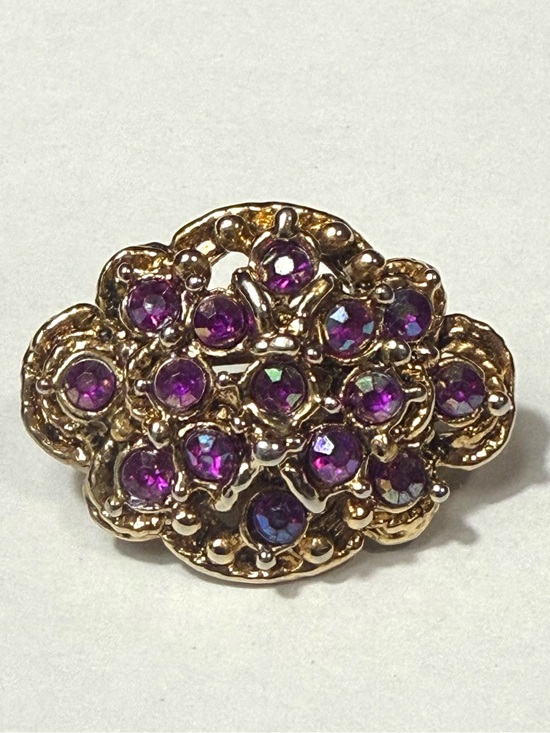 The Unbranded Brand Jewelry - Vintage Single Purple Rhinestone Clip-On Earring Gold Tone Floral Replacement